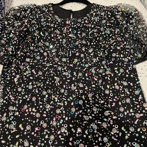 NWT Abbey Glass Beaded Black holiday top